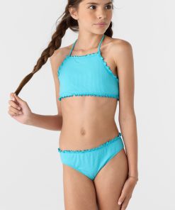 Girl's Dawnbreak Rib Hi-Neck Ruffle Edge Set