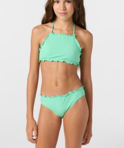 Girl's Dawnbreak Rib Hi-Neck Ruffle Edge Set High Neck Top Set