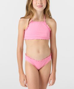 Girl's Dawnbreak Rib Hi-Neck Ruffle Edge Set High Neck Top Set
