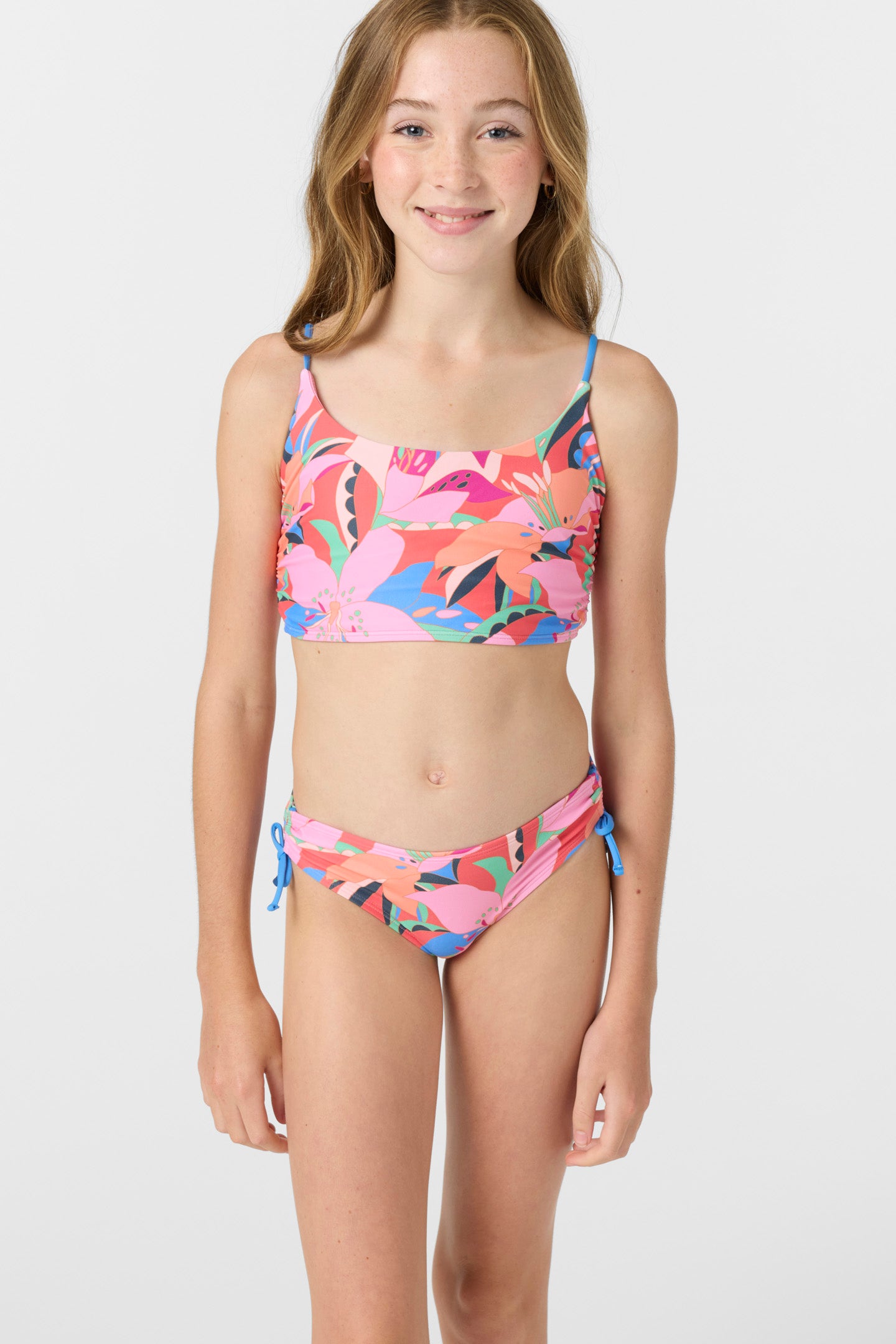 Girl's Cabana Floral Ruched Bralette Top Set