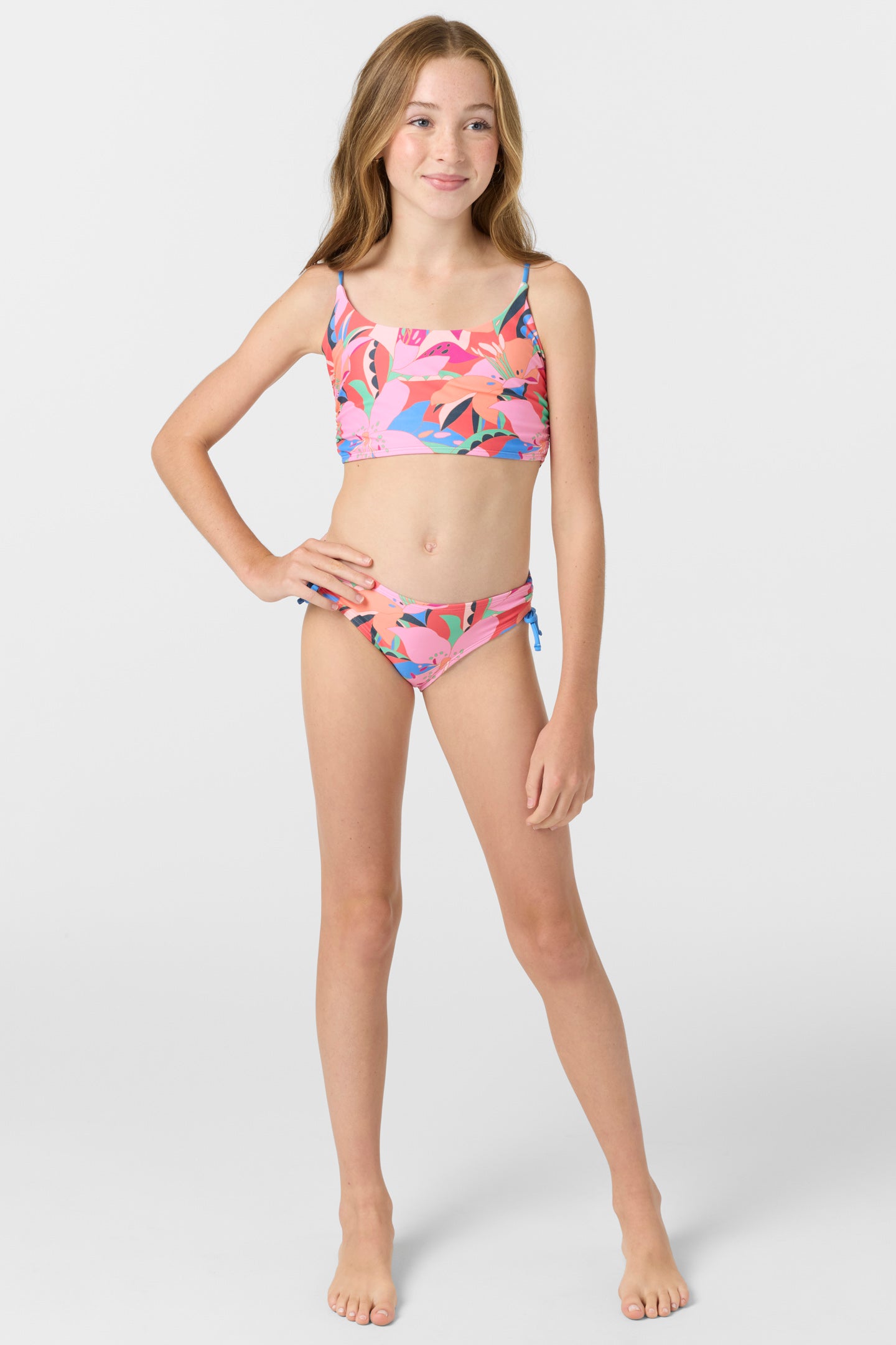 Girl's Cabana Floral Ruched Bralette Top Set - Image 3